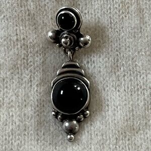 Vintage Sterling Silver Black Onyx Dangle Post Back Single Earring 80’s 90’s